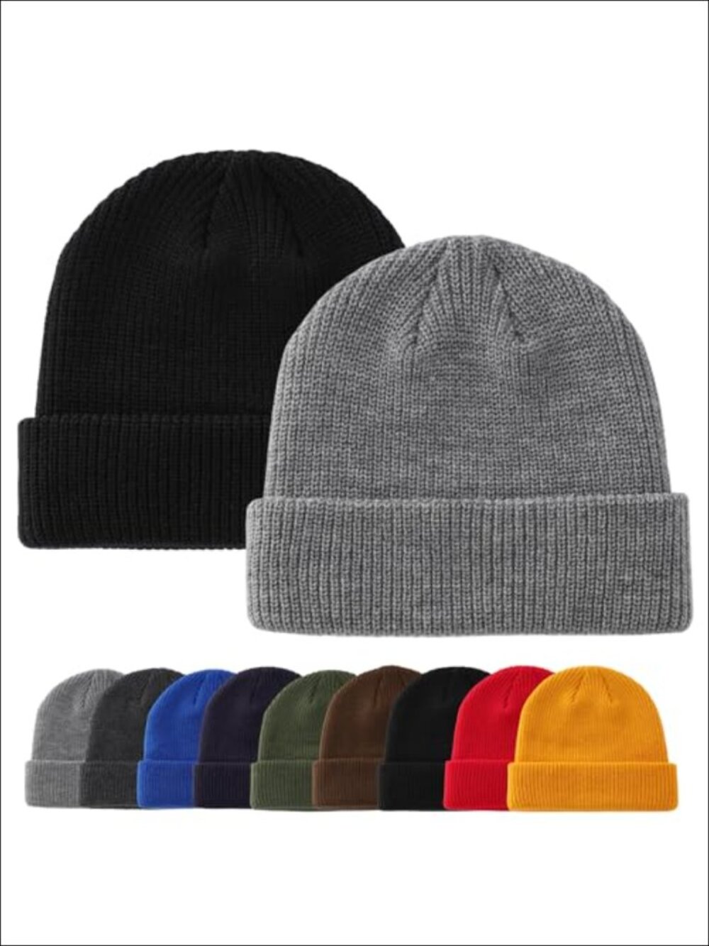 2 Pack Cuffed Beanie Hat Men Women Warm Winter Knit Skull Cap Acrylic